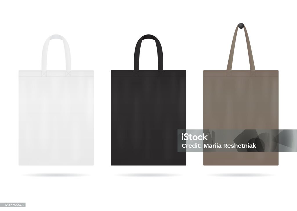 Canvas tote bag mockup for sale. Shopping sack bags with white, black color. Blank fabric eco bag with handles. Handbag for travel. Reusable ecobag template for shopping. Design vector Canvas tote bag mockup for sale. Shopping sack bags with white, black color. Blank fabric eco bag with handles. Handbag for travel. Reusable ecobag template for shopping. Design vector illustration Tote Bag stock vector