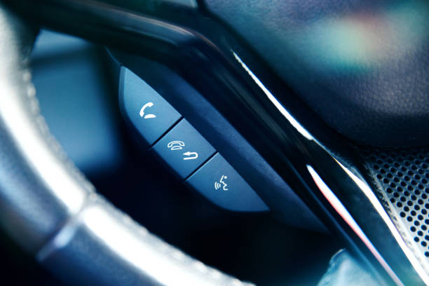 istock Phone control panel at the steering wheel in modern car 1209967097