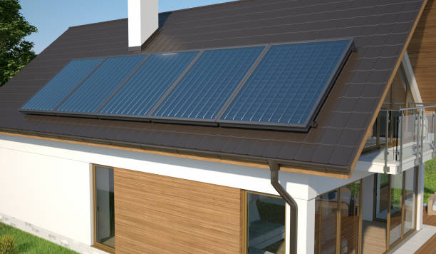 istock Solar panels on the roof, 3D illustration 1209968437