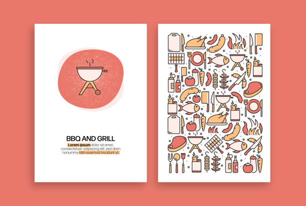 Barbecue and Grill Related Design. Modern Vector Templates for Brochure, Cover, Flyer and Annual Report. Barbecue and Grill Related Design. Modern Vector Templates for Brochure, Cover, Flyer and Annual Report. cooking patterns stock illustrations