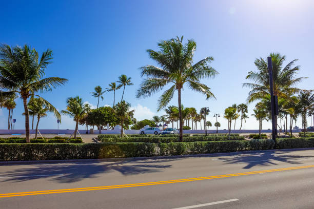 playa de fort lauderdale con la pared distintiva en primer plano. - fort lauderdale fort florida beach fotografías e imágenes de stock