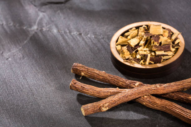 istock Licorice roots - Glycyrrhiza glabra. Text space 1209971122