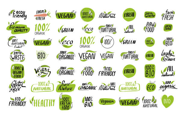 illustrazioni stock, clip art, cartoni animati e icone di tendenza di organic product icon set vector illustration symbol design element - cucina vegetariana immagine