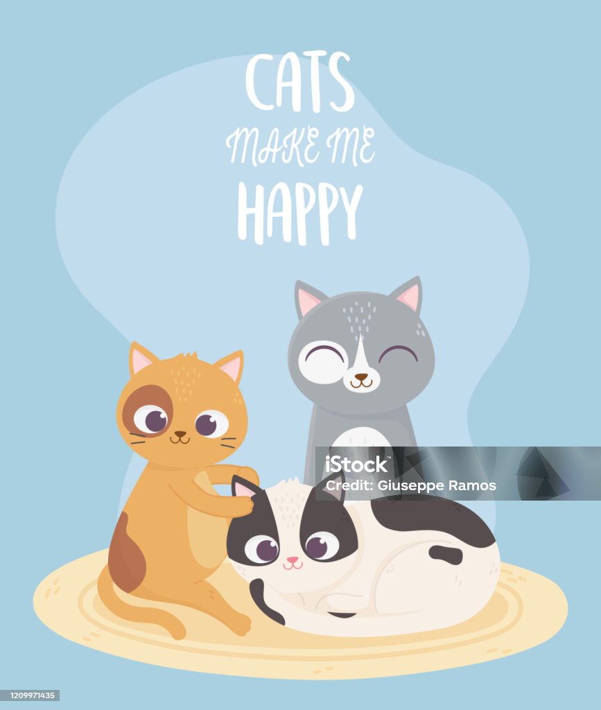 Cats Make Me Happy Differents Cat In Carpet Cartoon Stock Illustration -  Download Image Now - iStock