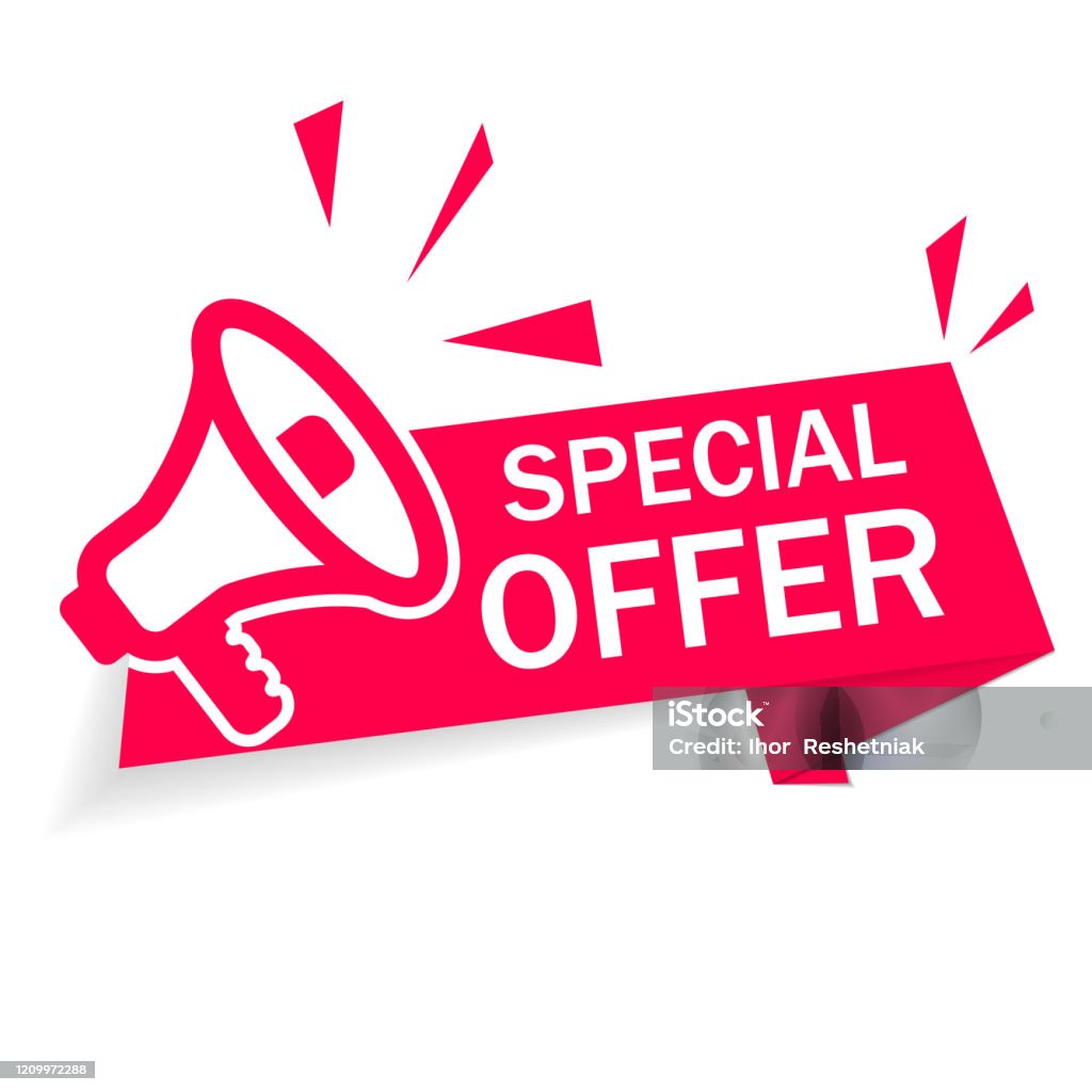 Red Banner Special Offer With Megaphone On White Background Ribbon Of  Discount And Sale Modern Advertising And Promotion In Store Info Of Special  Discount Retail Offer With Low Price Good Vector Stock