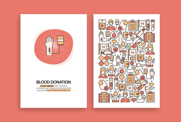 ilustraciones, imágenes clip art, dibujos animados e iconos de stock de diseño relacionado con la donación de sangre. plantillas vectoriales modernas para folleto, portada, folleto e informe anual. - blood blood donation blood cell drop