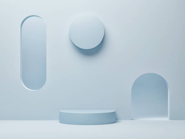 istock Abstract minimalism podium for product presentation, blue background 1209974249