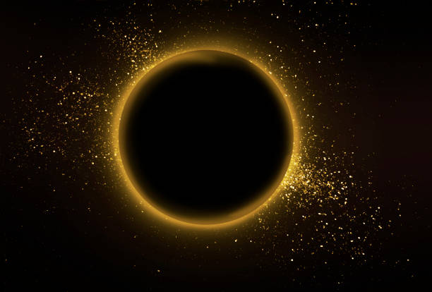 Gold ring Abstract composition of shiny gold sparkles and gold ring on black background lunar eclipse stock pictures, royalty-free photos & images