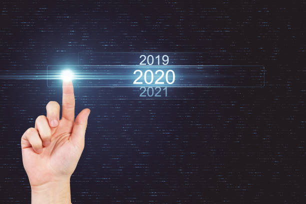 istock Businessman hand pointing at digital 2020 touchscreen 1209979123