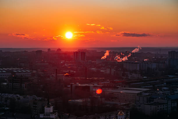 istock Sunset above summer evening Voronezh. Aerial view 1209982615