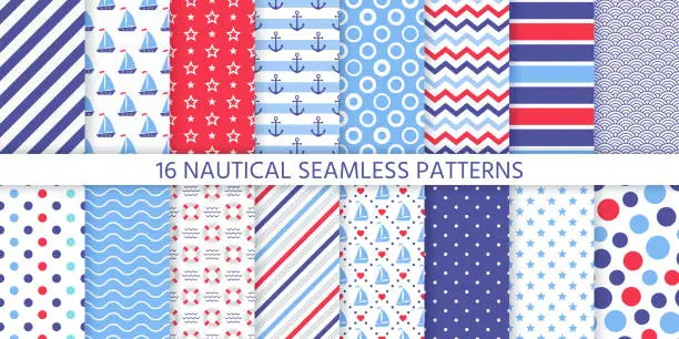 Vector illustration of Marine nautical seamless pattern. Vector illustration. Sea backgrounds.