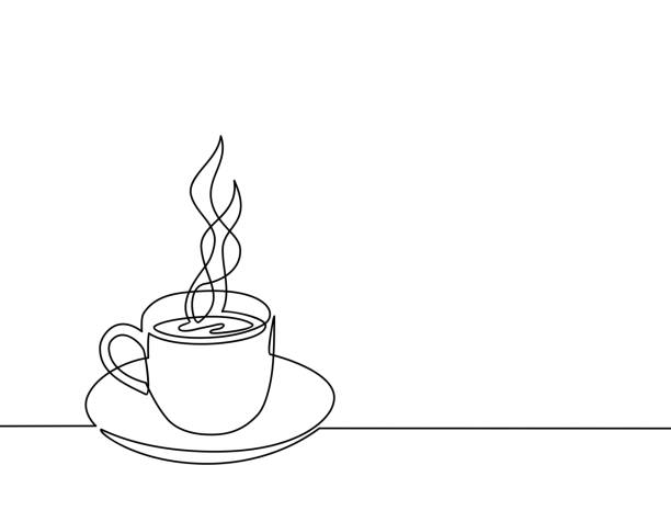 kontinuierliche linienzeichnung einer tasse kaffee. schwarzweiß-vektor-illustration - black coffee illustrations stock-grafiken, -clipart, -cartoons und -symbole