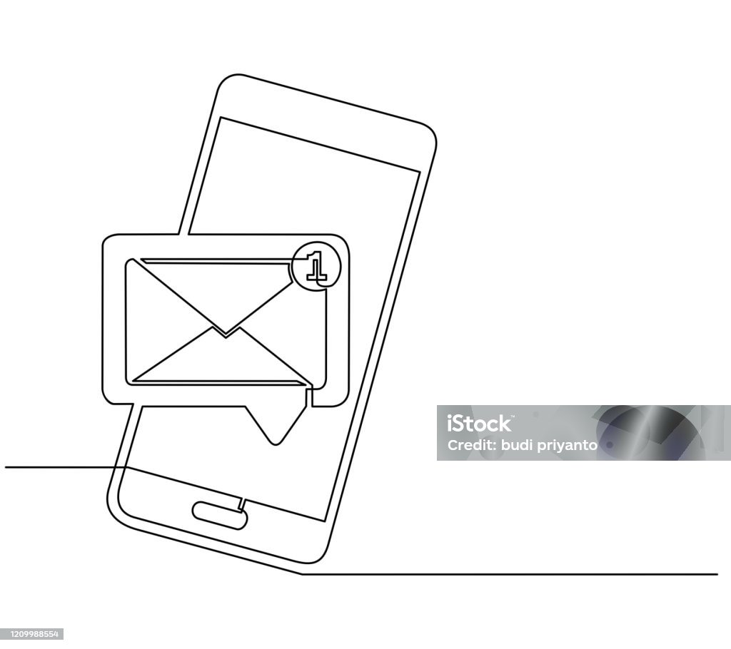 Message Line Draw Continuous Line Drawing Of Chat Message On Smartphone Mobile Phone ...