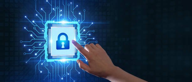 istock Cyber security data protection business technology privacy concept. Young businessman  select the icon security on the virtual display. 1209988600