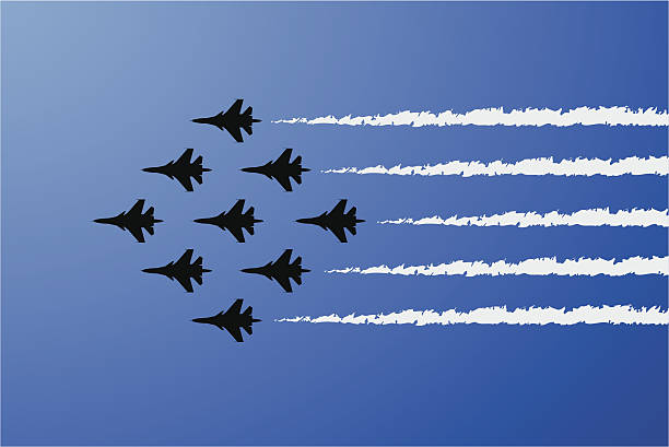 벡터 비행기 보여주다 - fighter plane airplane teamwork air force stock illustrations