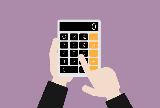 бизнесмен использует калькулятор - hand calculator stock illustrations