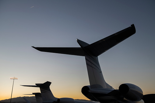 Tail section of Gulfstream Jets at sunset in Las Vegas, NV, United States