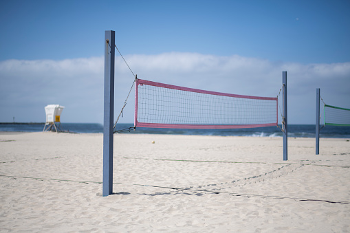 Beach volleyball courts on southern California beach in San Diego, CA, United States