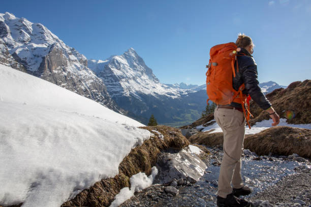 istock Male hiker ascends snowslope, in mountains 1209997316