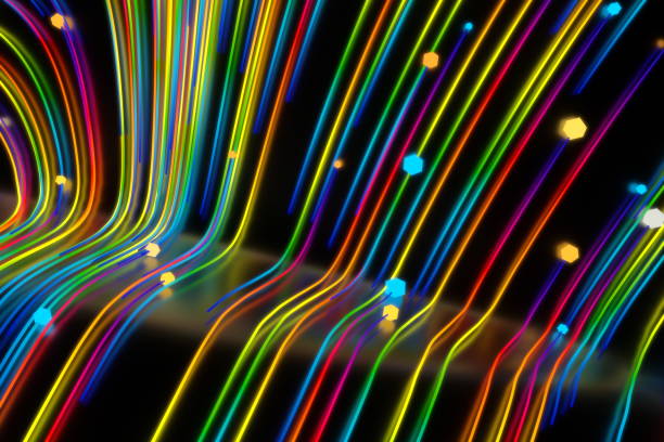 istock Neon glowing twisted cosmic lines on the glossy surface. Turbulence curls flow colorful motion. Fluid and smooth astronomy vortex swirl structure. 3d rendering Abstract creative modern background 1210000477