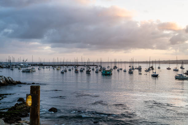 восход солнца со старой рыбацкой пристани - monterey california monterey county cannery row стоковые фото и изображения