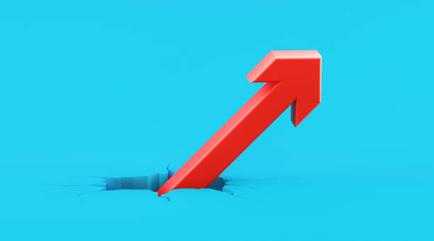 istock Red Arrow Symbol Breaking On Through A Blue Ground 1210002404
