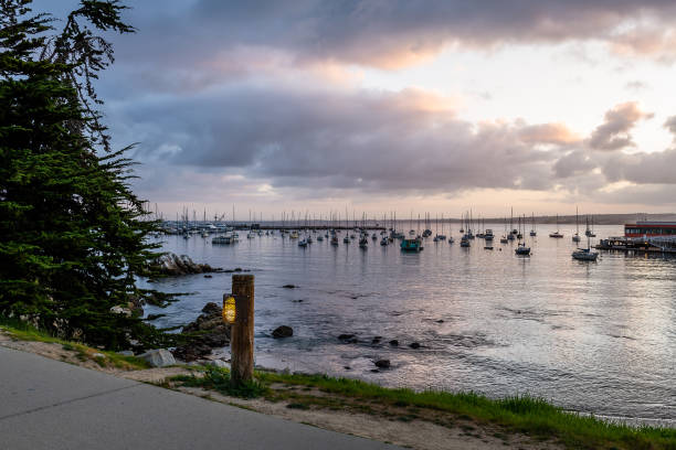 восход солнца со старой рыбацкой пристани - monterey california monterey county cannery row стоковые фото и изображения