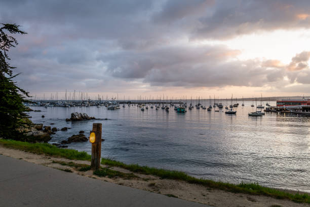 восход солнца со старой рыбацкой пристани - monterey california monterey county cannery row стоковые фото и изображения