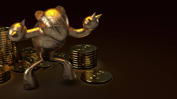 istock bear gold  and gold coins 3d rendering in dark tone for business content. 1210004810