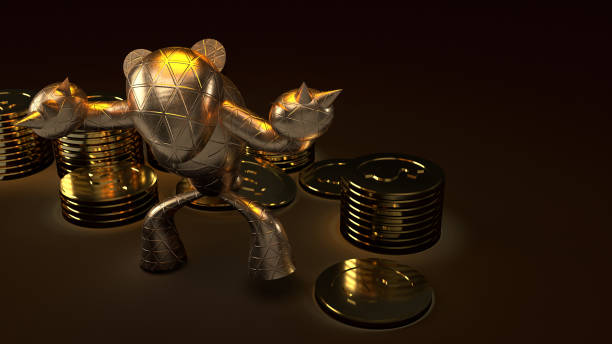 istock bear gold  and gold coins 3d rendering in dark tone for business content. 1210004825