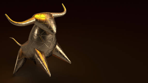 istock bull gold  3d rendering in dark tone for business content. 1210004844
