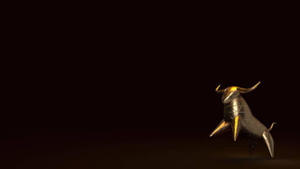 istock bull gold  3d rendering in dark tone for business content. 1210004866