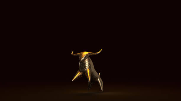 istock bull gold  3d rendering in dark tone for business content. 1210004881