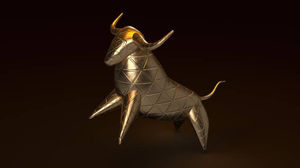 istock bull gold  3d rendering in dark tone for business content. 1210004903