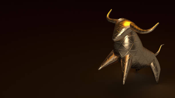 istock bull gold  3d rendering in dark tone for business content. 1210004922