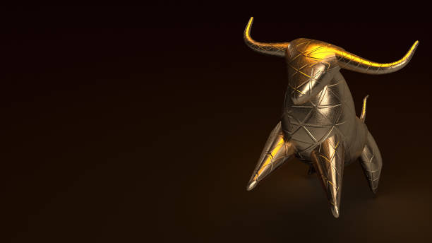 istock bull gold  3d rendering in dark tone for business content. 1210004934