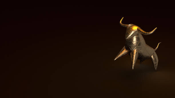 istock bull gold  3d rendering in dark tone for business content. 1210004937