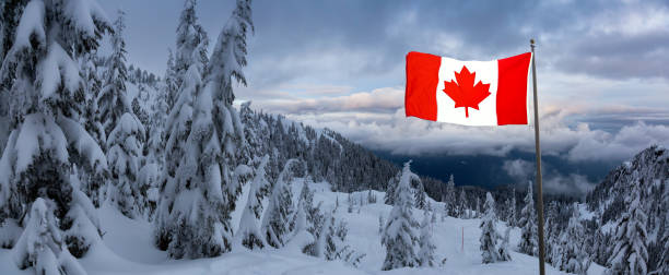 istock Canadian Nature Landscape with National Flag 1210008083