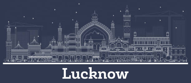 ilustraciones, imágenes clip art, dibujos animados e iconos de stock de esboza lucknow india city skyline con edificios blancos. - inverse