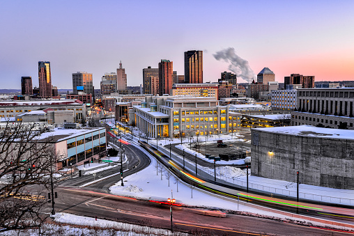 St. Paul Skyline at Dusk in the Winter with Light Trials