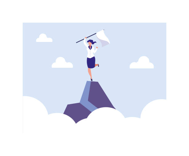 istock businesswoman holding a flag in the mountain 1210019067