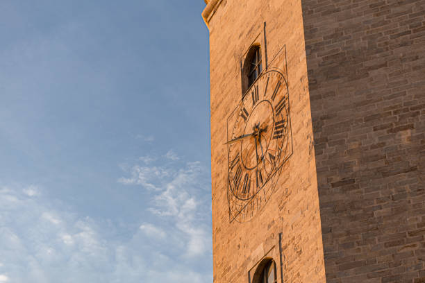 Gothic high tower details in Girona cathedral, famous landmark in Catalonia