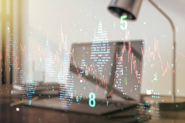 istock Multi exposure of abstract financial diagram on computer background, banking and accounting concept 1210023360
