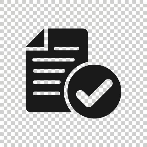 Approved document icon in flat style. Authorize vector illustration on white isolated background. Agreement check mark business concept. Approved document icon in flat style. Authorize vector illustration on white isolated background. Agreement check mark business concept. assertiveness stock illustrations