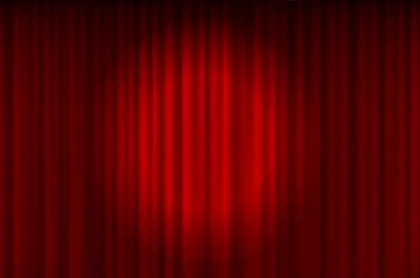 Vector illustration of red curtain spotlit