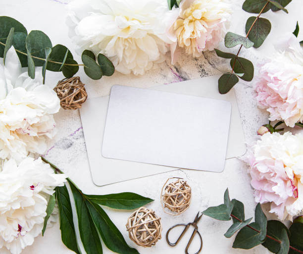 istock Wedding invitation with pink peonies 1210030578