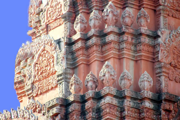 Pink Buddhist Temple Phnom Reap Monastery, wall 1, Cambodia