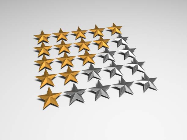 istock 5 golden stars for costumer satisfaction, 3d illustration 1210032615