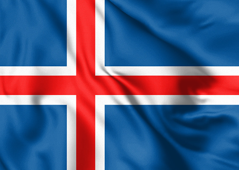 Iceland flag blowing in the wind. Background silk texture. 3d illustration.