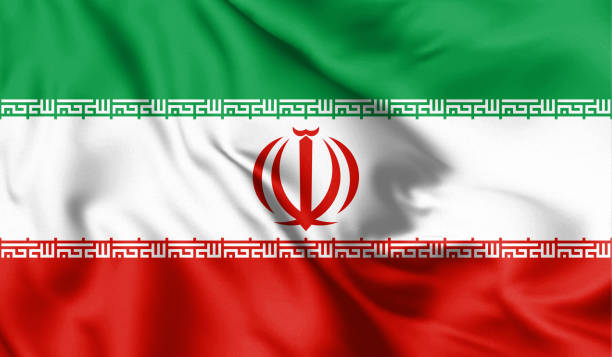istock Iran flag blowing in the wind. Background silk texture. 3d illustration. 1210032754